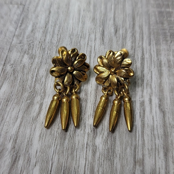 Vintage Floral Drop Dangle Earrings - Picture 1 of 6